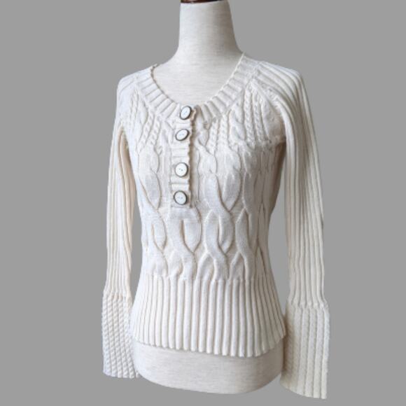 DKNY Women's Pullover Ivory Cable Knit Sweater XS - Picture 2 of 9